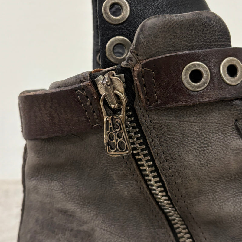 A.S. 98 Grey Buckle Leather Ankle Boots