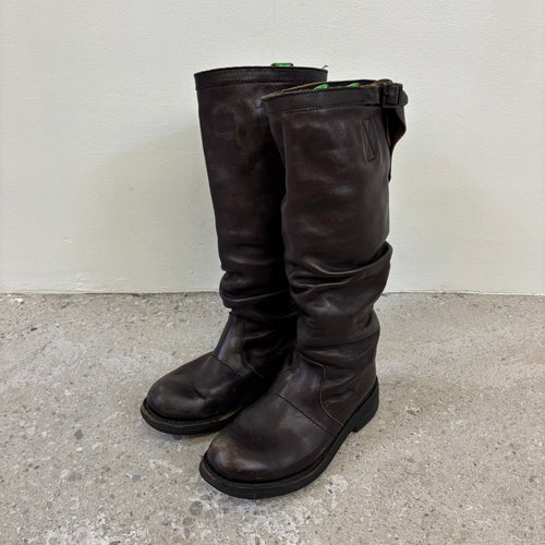 FW18 Dirk Bikkembergs Tall Slouch Leather Biker Boots