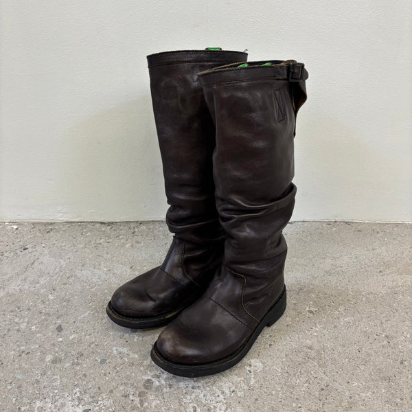 FW18 Dirk Bikkembergs Tall Slouch Leather Biker Boots
