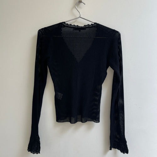 Enchantment…? Lace-Trimmed Sheer Ribbed Cardigan