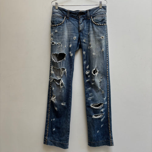 Dolce & Gabbana Studded Distressed Light Wash Jeans