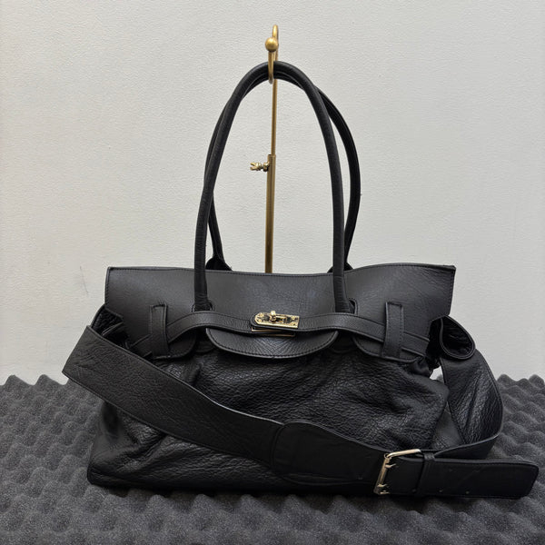 Large Textured Leather Firkin Shoulder Bag