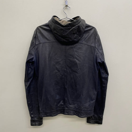 GIORGIO BRATO DEEP BLUE HOODED LEATHER JACKET