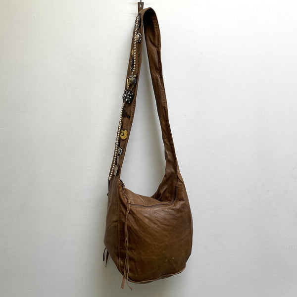 Marni Adorned Brown Leather Hobo Bag