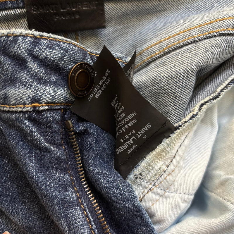 SS18 Yves Saint Laurent Acid Wash Distressed Zip Jeans