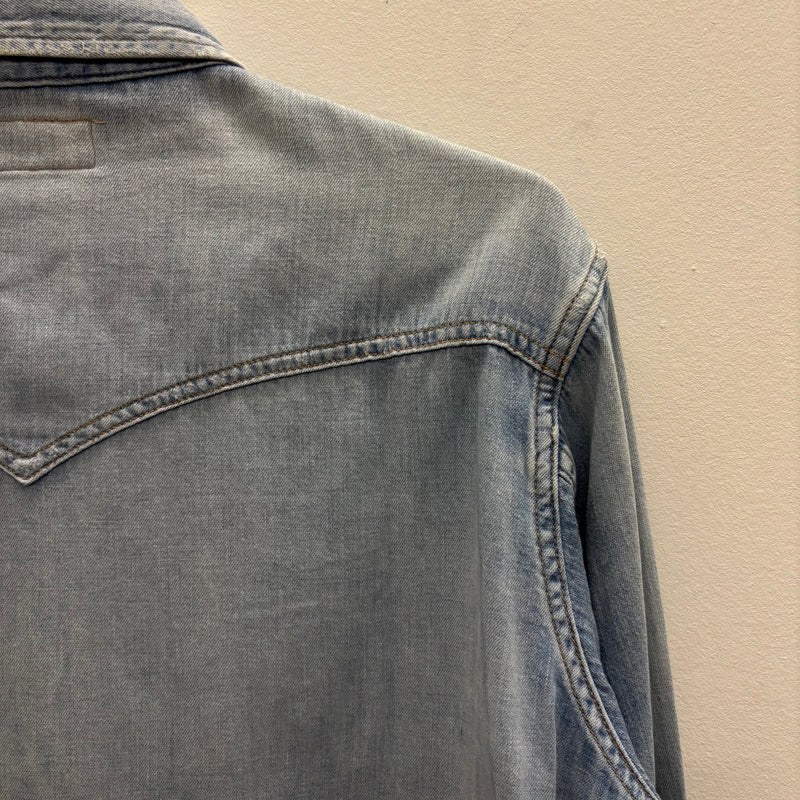 SS19 Yves Saint Laurent Paris Heavy Distressed Denim Shirt