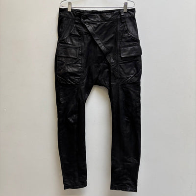 2010s Alexandre Plokhav Leather Asymmetrical Drop Crotch Cargo Pants