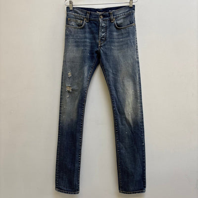 FW13 Saint Laurent Paris Splattered Mid Wash Jeans