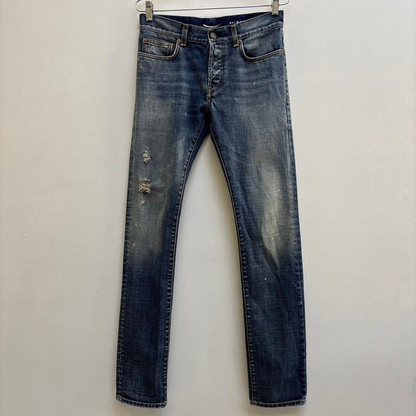 FW13 Saint Laurent Paris Splattered Mid Wash Jeans