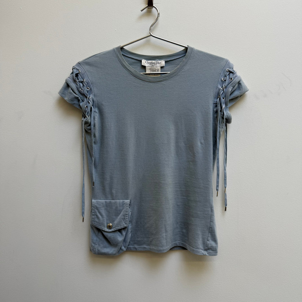 Christian Dior Lace Up Short Sleeve Top