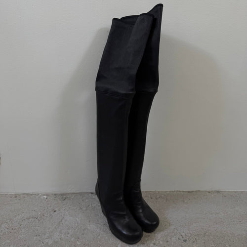 FW07 Rick Owens “Exploder” Oiled Leather Over-The-Knee Wedge Boots