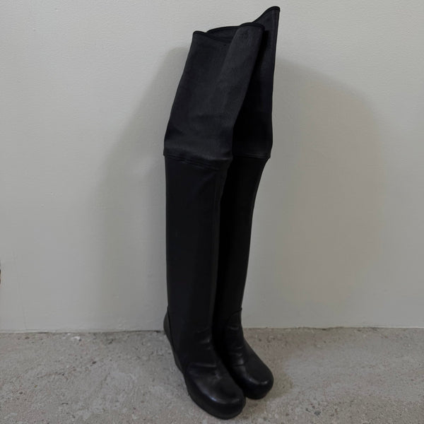 FW07 Rick Owens “Exploder” Oiled Leather Over-The-Knee Wedge Boots