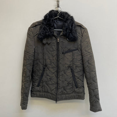 Shellac Embossed Camo Fur Trim Jacket