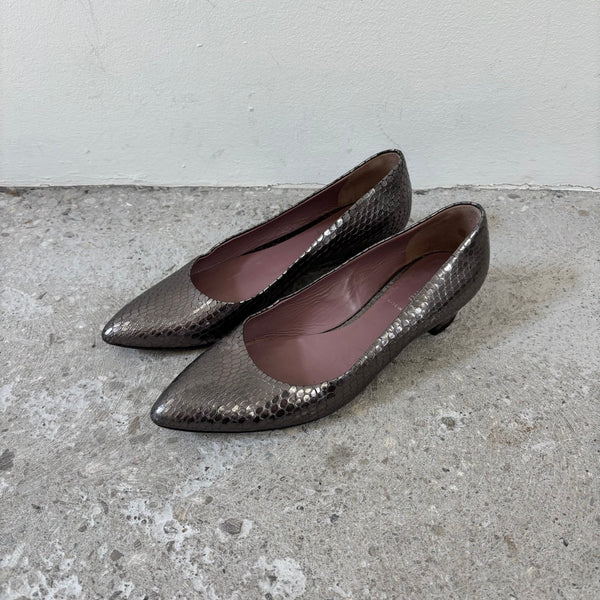 00s Miu Miu Metallic Snakeskin Pointed Heels