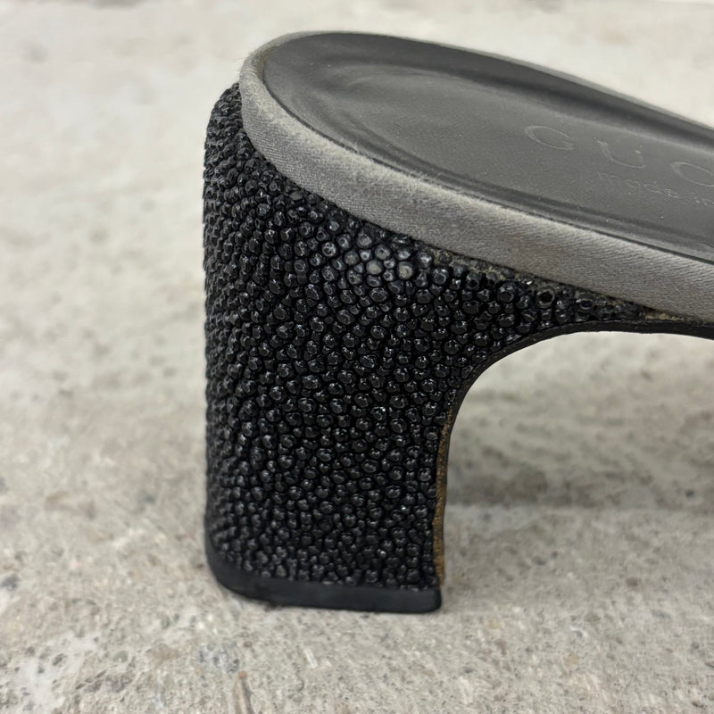 Gucci Silver Buckle Mule Heels