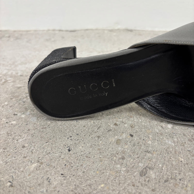Gucci Silver Buckle Mule Heels