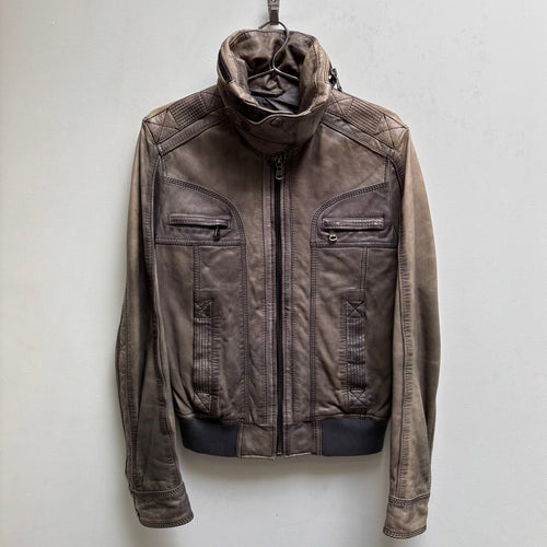 00s Dolce & Gabbana Lamb Leather Contrast Stitch Biker Jacket