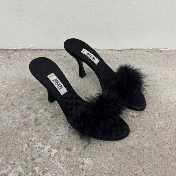 Moschino Quilted Feather Sandal Heels