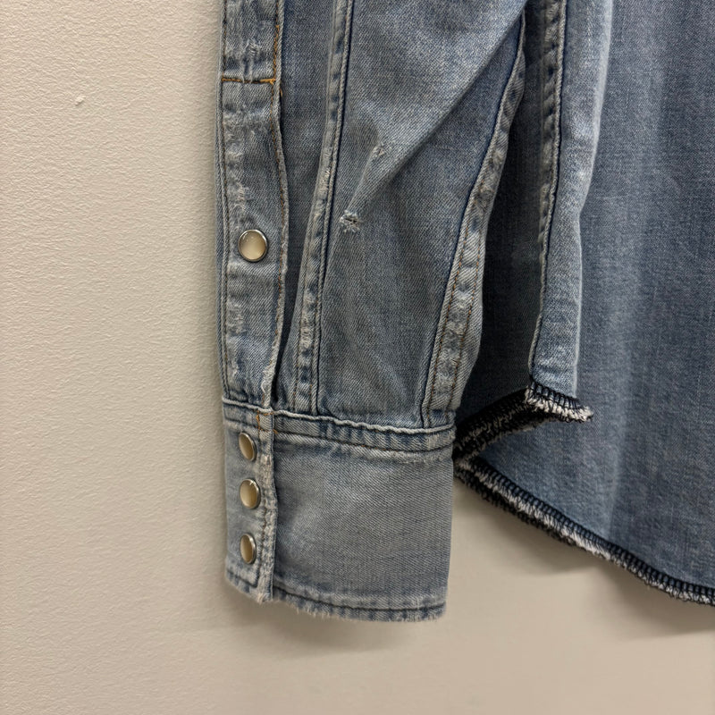 SS19 Yves Saint Laurent Paris Heavy Distressed Denim Shirt