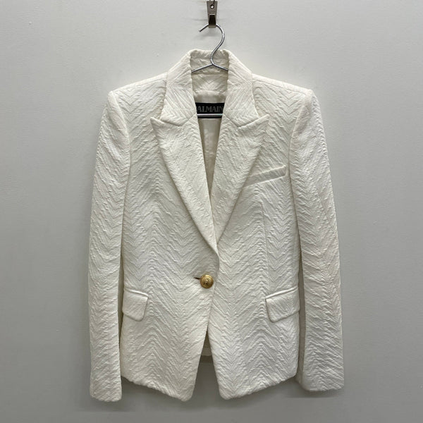 Balmain Paris Textured Embroidered White Blazer