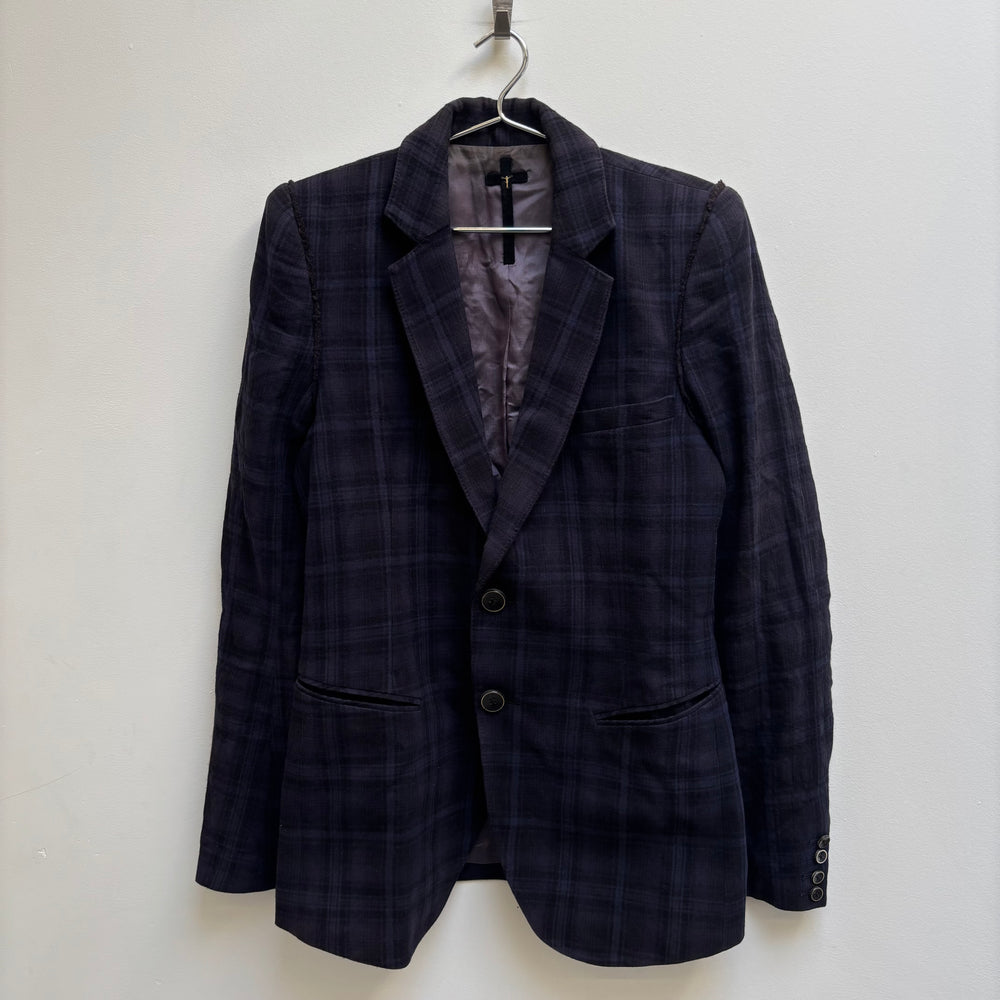 Le Grand Bleu (L.G.B.) Plaid Blue Wool Blazer