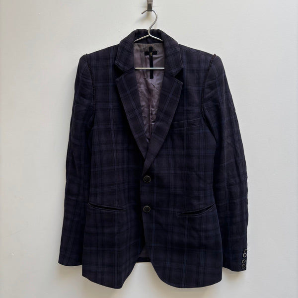 Le Grand Bleu (L.G.B.) Plaid Blue Wool Blazer