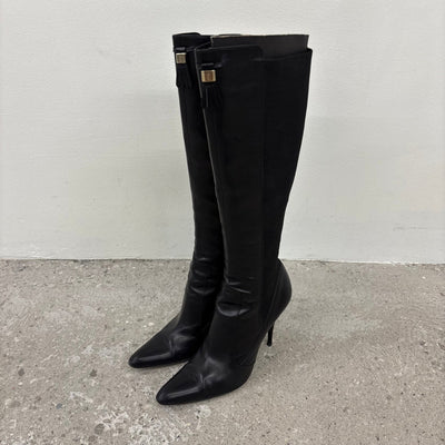 00s Yves Saint Laurent Leather Tassel Accent Knee High Boots
