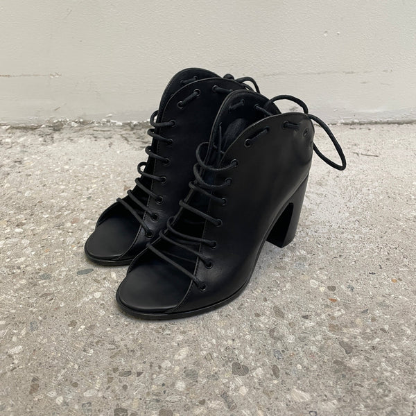 Ann Demeulemeester Vitello Lux Nero Lace Up Block Heels