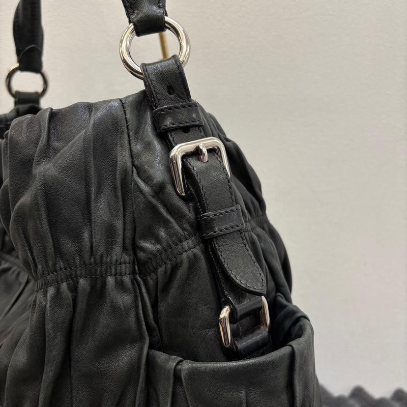 Prada Gaufre Leather Shoulder Hobo Bag