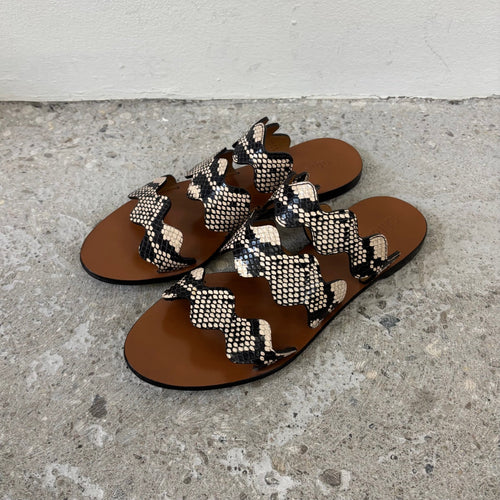 SS18 Chloé Two Toned Python Leather Strap Sandals