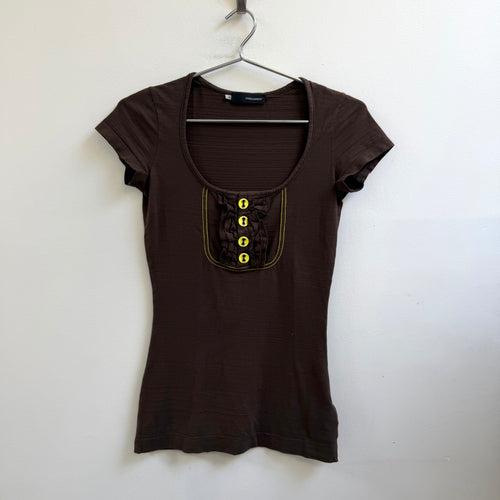 00s Dsquared Round Neck Ruffle Detailed T-shirt