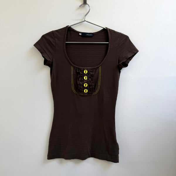 00s Dsquared Round Neck Ruffle Detailed T-shirt