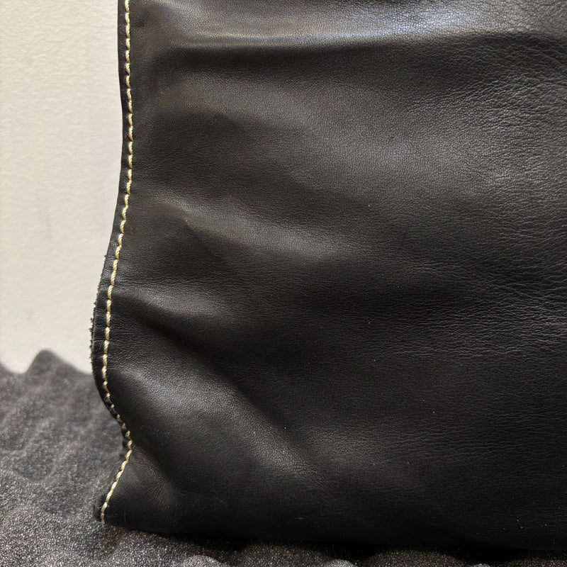 Contrast Stitching Leather Firkin Handbag