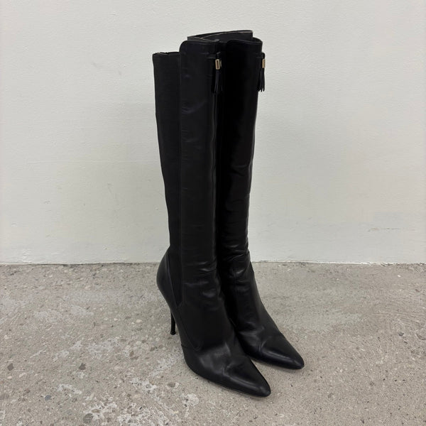 00s Yves Saint Laurent Leather Tassel Accent Knee High Boots