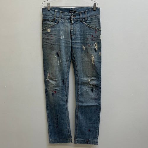 Dolce and Gabanna Distressed Paint-Splatter Jeans