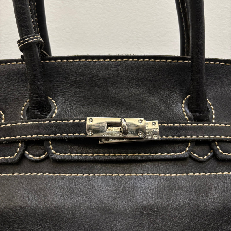 Contrast Stitching Leather Firkin Handbag