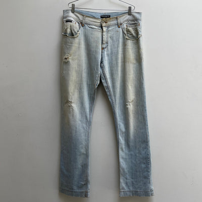 00s Dolce & Gabbana Lightwash Mudded Distressed Jeans