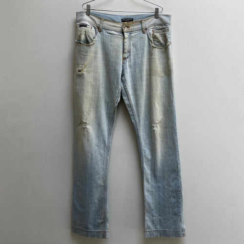 00s Dolce & Gabbana Lightwash Mudded Distressed Jeans