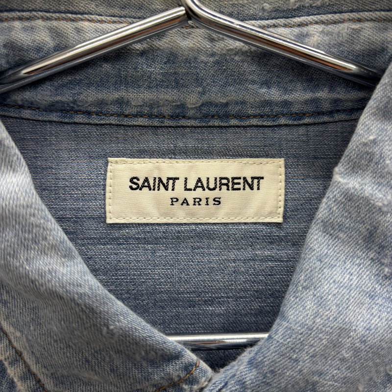 SS19 Yves Saint Laurent Paris Heavy Distressed Denim Shirt