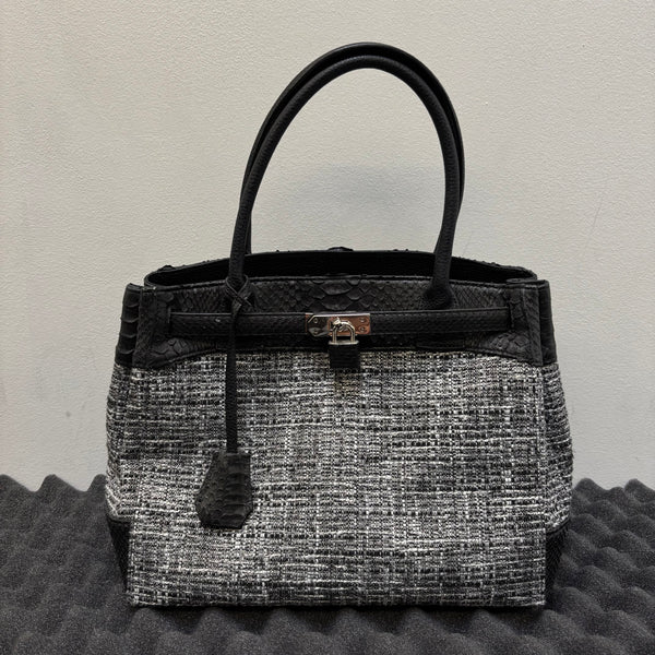 Tweed and Python Leather Firkin Handbag
