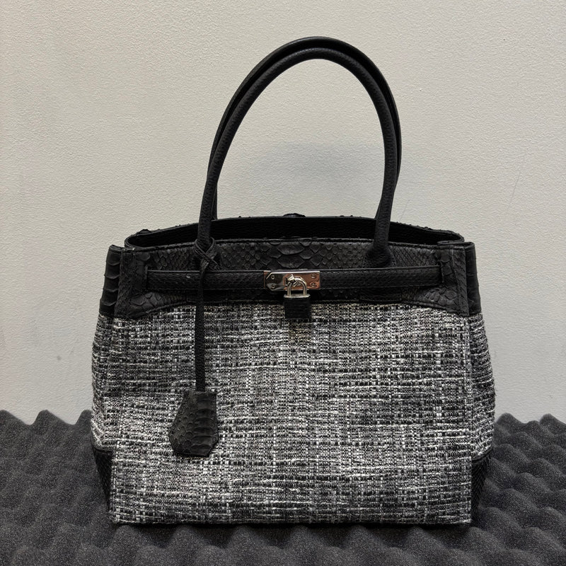 Tweed and Python Leather Firkin Handbag