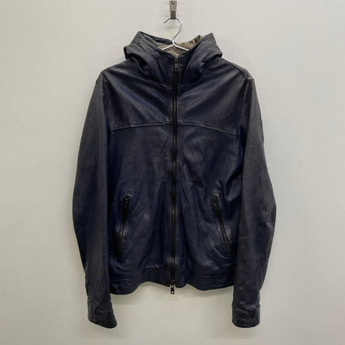 GIORGIO BRATO DEEP BLUE HOODED LEATHER JACKET