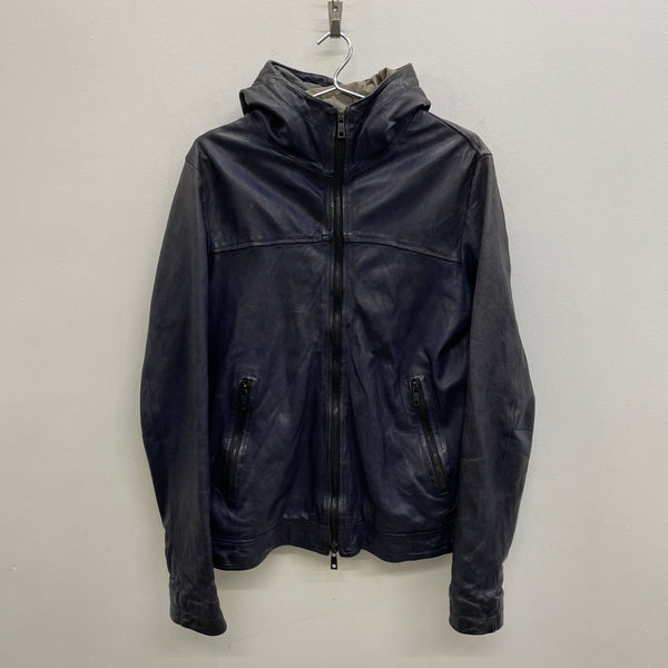 Giorgio Brato Deep Blue Hooded Leather Jacket