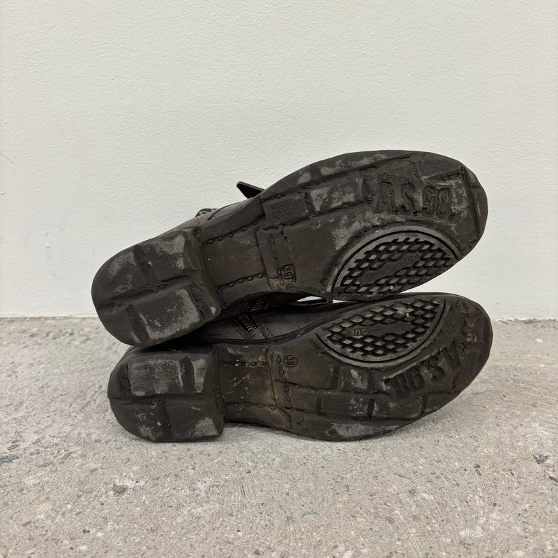 A.S. 98 Grey Buckle Leather Ankle Boots