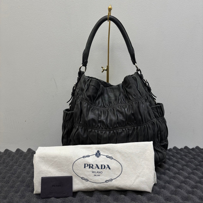 Prada Gaufre Leather Shoulder Hobo Bag