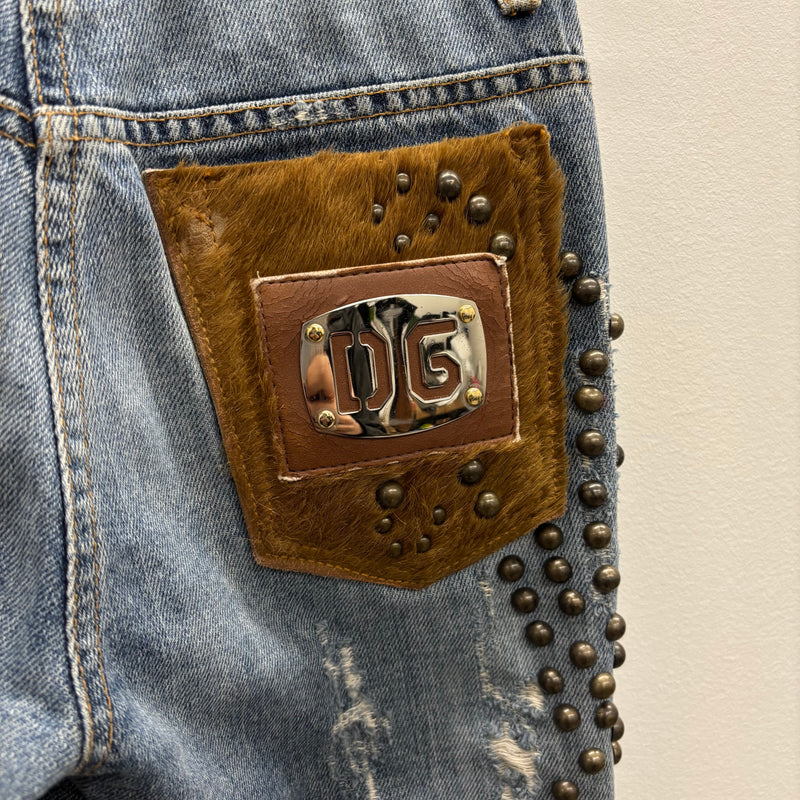 00s Dolce & Gabbana Studded Fur Pocket Jeans