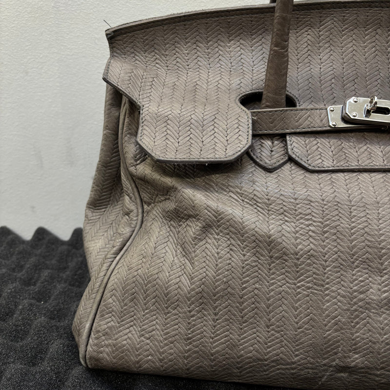 Grey Fishnet Patterned Leather Firkin Handbag