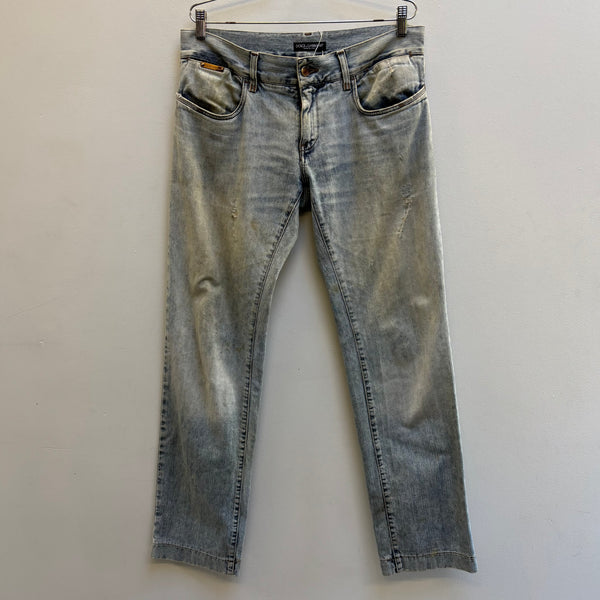 00s Dolce&Gabbana Distressed Light Wash Straight Cut Jeans