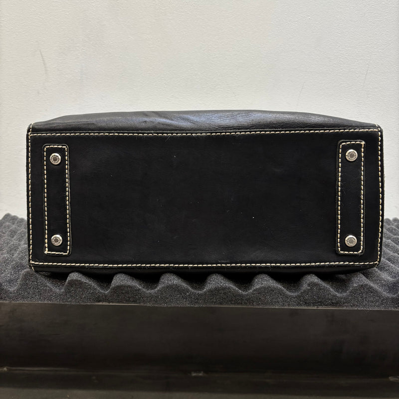 Contrast Stitching Leather Firkin Handbag