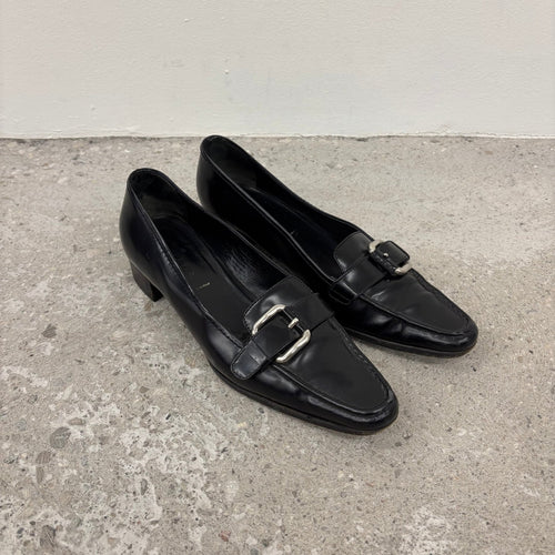 Prada Pointed Leather Heeled Loafers